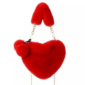 Fur Handbags & Headband Set (red)